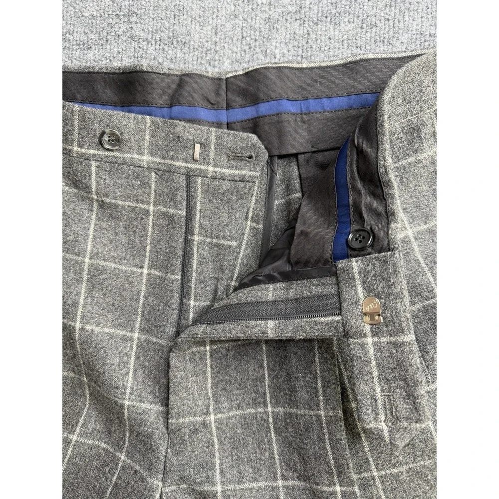 Paul Frederick Mens Wool Blend Plaid Pleated Dress Pants Sz‎ 36W | Soft Designer